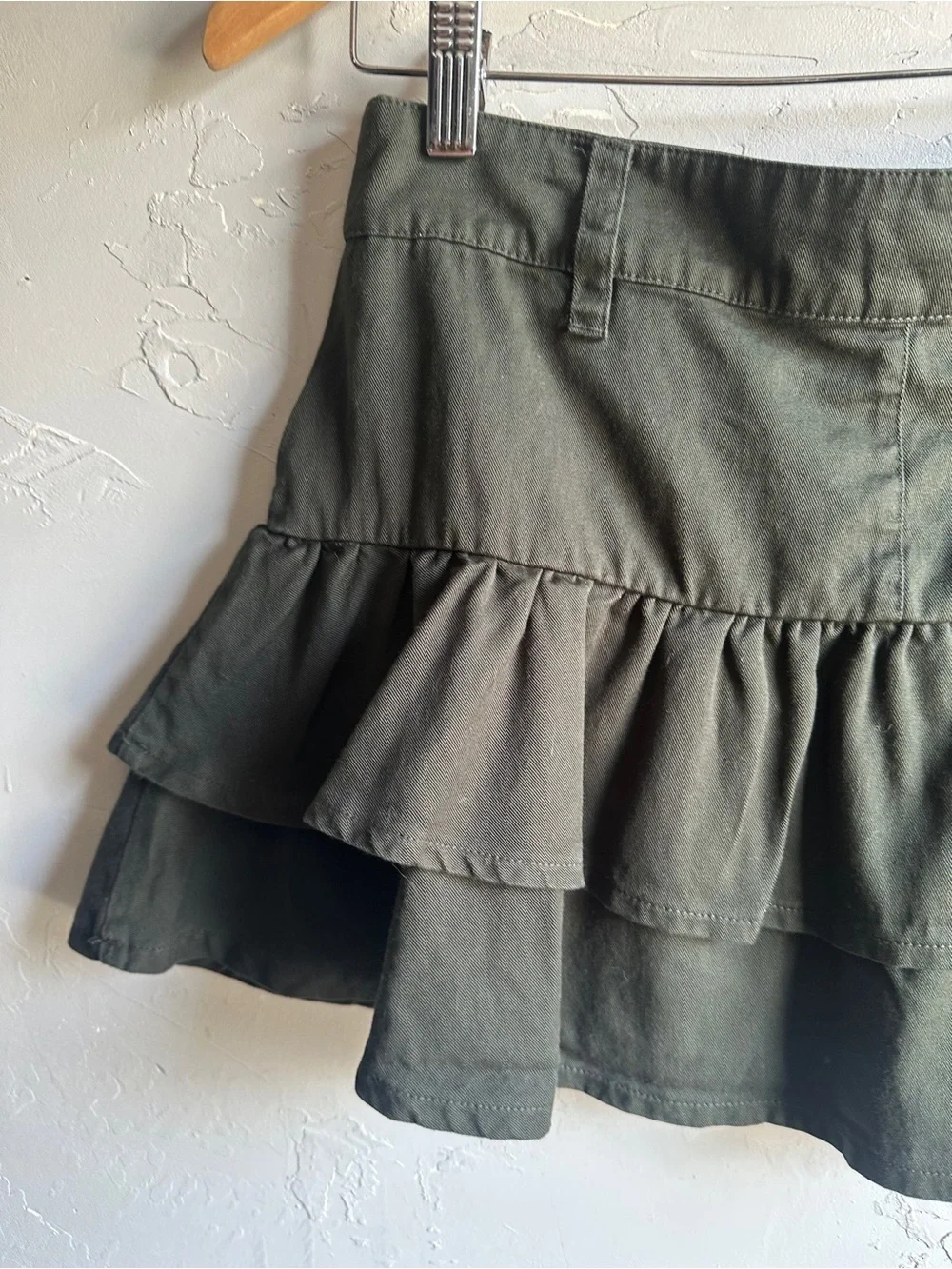 Alt Grunge Ruffle Mini Skirt Dark Olive Y2K Utility Social Collision M